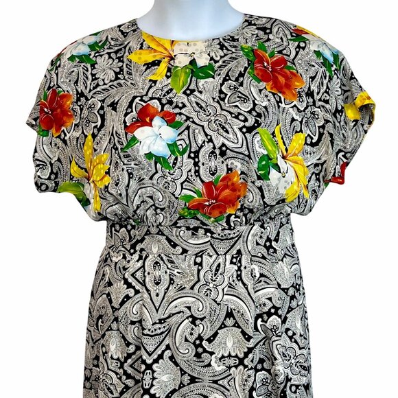Richie Freeman For Teri Jon Silk Floral & Paisley Print Dress Midi Length Sz 10 - Picture 8 of 16